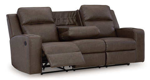 Lavenhorne Umber Reclining Sofa with Drop Down Table