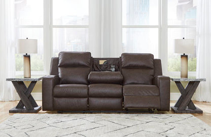 Lavenhorne Umber Reclining Sofa with Drop Down Table