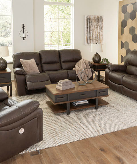 Leesworth Dark Brown Power Reclining Sofa and Loveseat Set