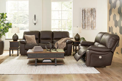 Leesworth Dark Brown Power Reclining Sofa and Loveseat Set