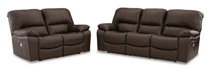 Leesworth Dark Brown Power Reclining Sofa and Loveseat Set