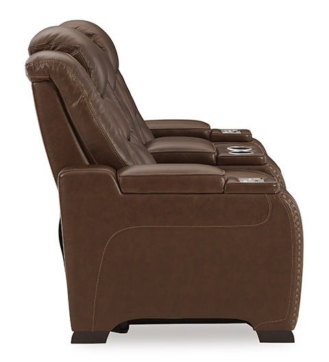 The Man-Den Brown Power Reclining Loveseat with Console