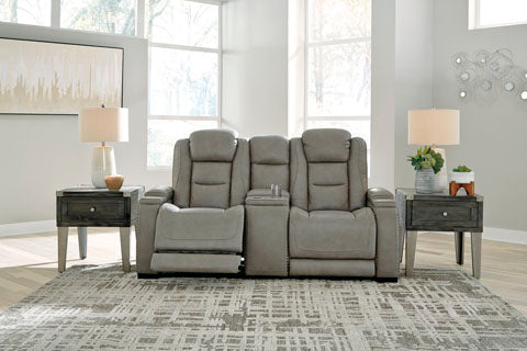 The Man-Den Gray Power Reclining Loveseat with Console