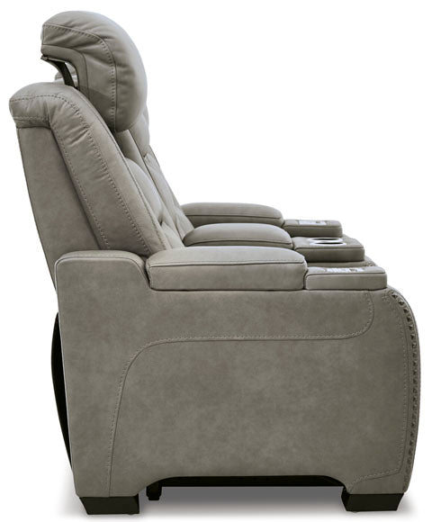 The Man-Den Gray Power Reclining Loveseat with Console