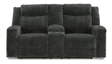 Martinglenn Ebony Power Reclining Loveseat with Console