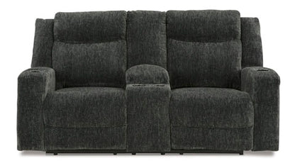 Martinglenn Ebony Power Reclining Loveseat with Console