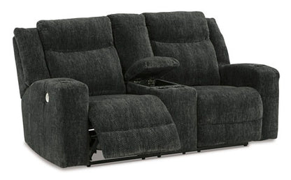 Martinglenn Ebony Power Reclining Loveseat with Console