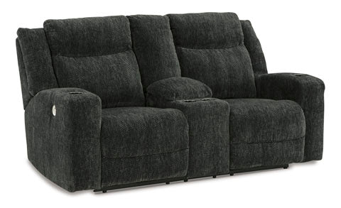 Martinglenn Ebony Power Reclining Loveseat with Console