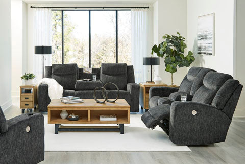 Martinglenn Ebony Power Reclining Sofa with Drop Down Table