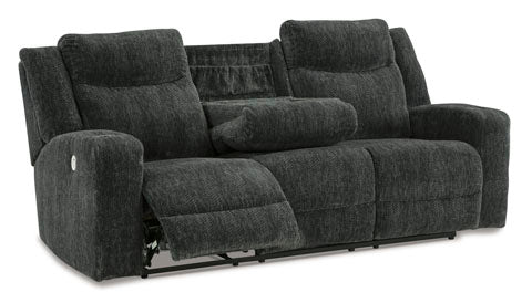 Martinglenn Ebony Power Reclining Sofa with Drop Down Table