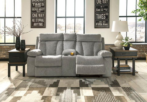 Mitchiner Fog Reclining Loveseat with Console