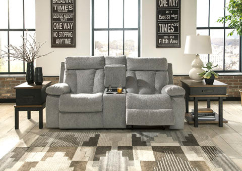 Mitchiner Fog Reclining Loveseat with Console