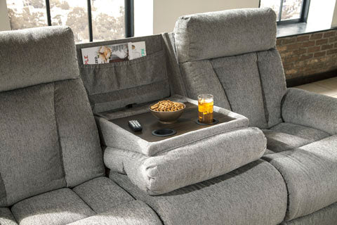 Mitchiner Fog Reclining Sofa with Drop Down Table