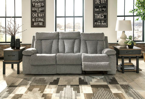 Mitchiner Fog Reclining Sofa with Drop Down Table