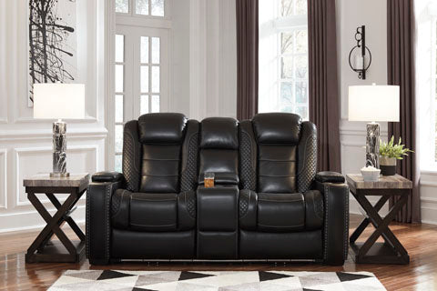 Party Time Midnight Power Reclining Loveseat with Console