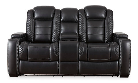 Party Time Midnight Power Reclining Loveseat with Console