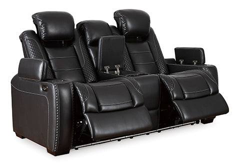 Party Time Midnight Power Reclining Loveseat with Console