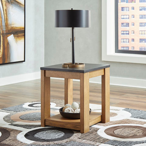 Quentina Light Brown and Black End Table