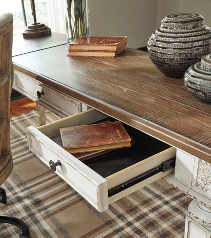 Realyn White & Brown 2-Piece Home Office Lift Top Desk