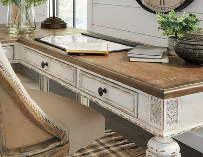 Realyn White & Brown 2-Piece Home Office Lift Top Desk