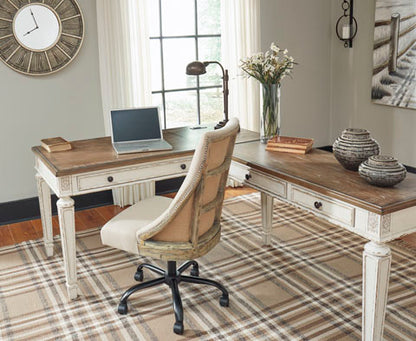 Realyn White & Brown 2-Piece Home Office Lift Top Desk