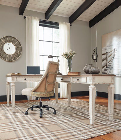 Realyn White & Brown 2-Piece Home Office Lift Top Desk