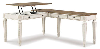 Realyn White & Brown 2-Piece Home Office Lift Top Desk