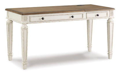 Realyn White & Brown Home Office Lift Top Desk