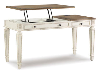 Realyn White & Brown Home Office Lift Top Desk