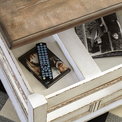 Realyn White & Brown Coffee Table with Lift Top