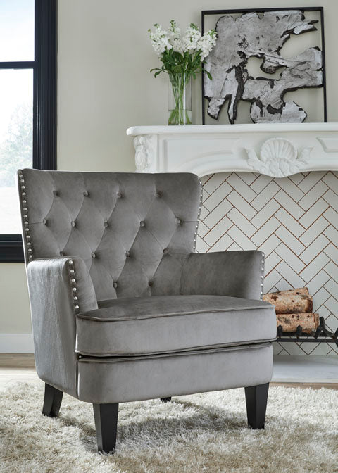 Romansque Gray Velvet Accent Chair