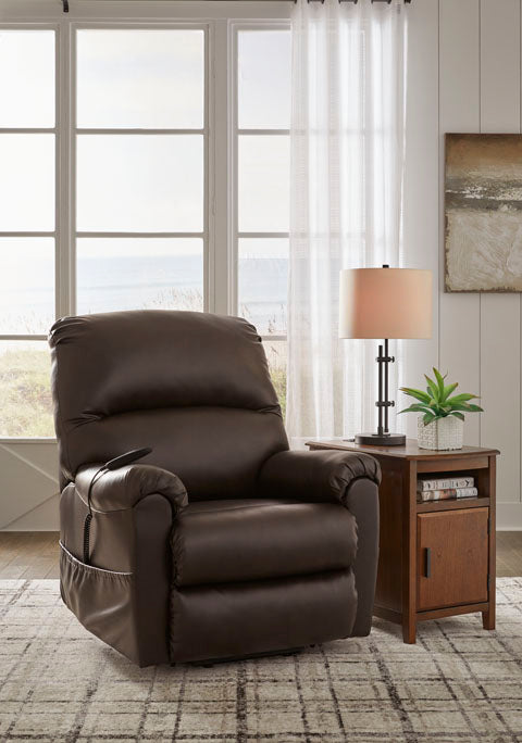 Shadowboxer Chocolate Faux Leather Power Lift Recliner