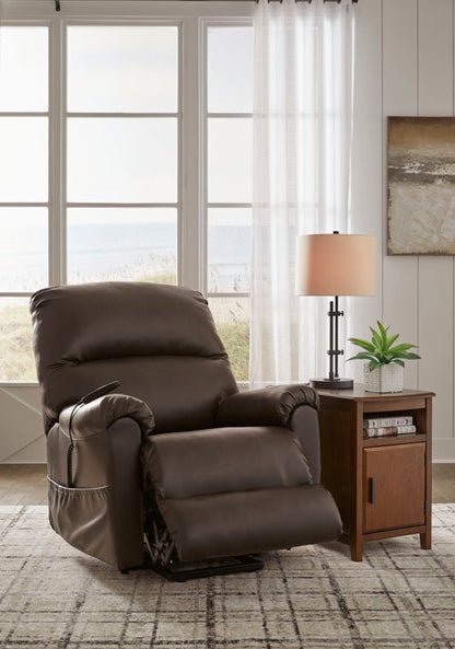 Shadowboxer Chocolate Faux Leather Power Lift Recliner