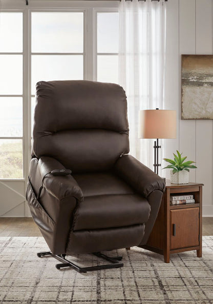 Shadowboxer Chocolate Faux Leather Power Lift Recliner