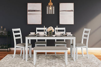 Stonehollow White 6-pc Dining Table and Chairs with Bench Set