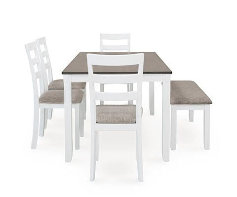 Stonehollow White 6-pc Dining Table and Chairs with Bench Set