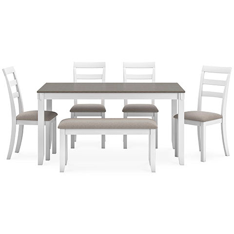 Stonehollow White 6-pc Dining Table and Chairs with Bench Set