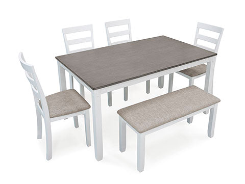 Stonehollow White 6-pc Dining Table and Chairs with Bench Set