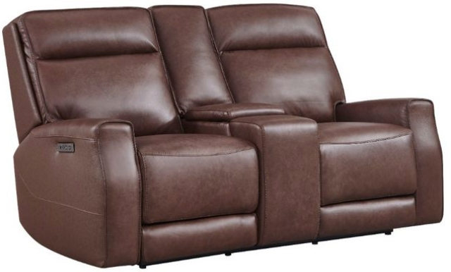 Leather Italia™ Sydney Brown Dual Power Reclining Loveseat with Console