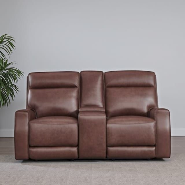 Leather Italia™ Sydney Brown Dual Power Reclining Loveseat with Console