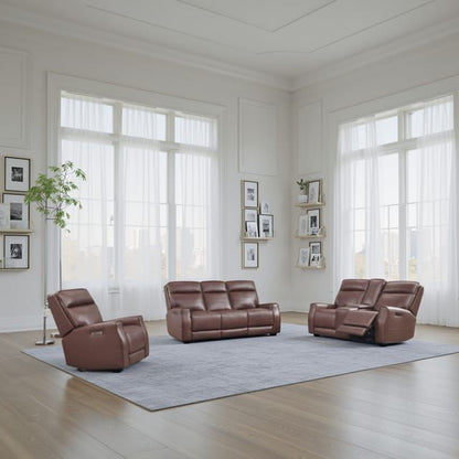 Sydney Brown Leather Dual Power Reclining Sofa and Loveseat Set