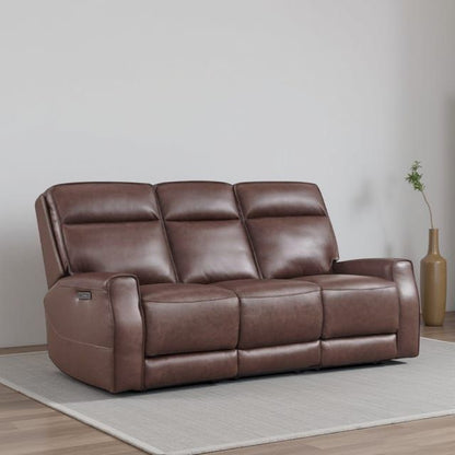 Sydney Brown Leather Dual Power Reclining Sofa and Loveseat Set