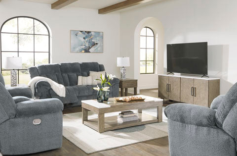 Tip-Off Slate Power Reclining Sofa and Loveseat Set