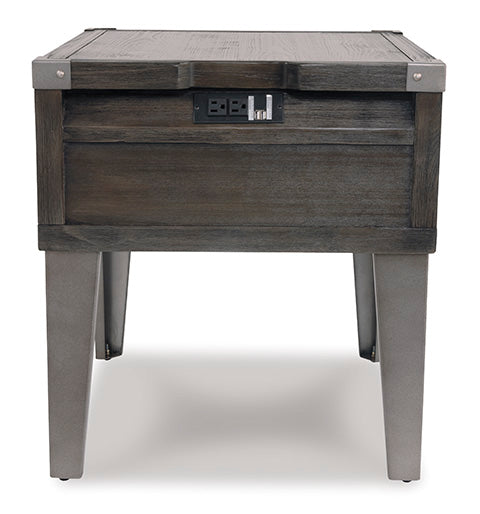 Todoe Dark Gray End Table with USB Ports & Outlets