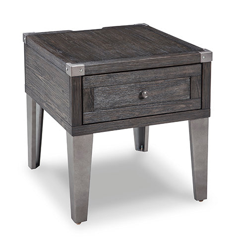 Todoe Dark Gray End Table with USB Ports & Outlets