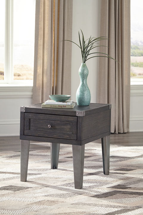 Todoe Dark Gray End Table with USB Ports & Outlets