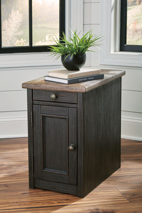 Tyler Creek Black Chairside End Table with USB Ports & Outlets