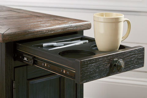 Tyler Creek Black Chairside End Table with USB Ports & Outlets