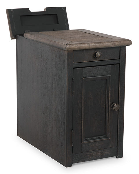 Tyler Creek Black Chairside End Table with USB Ports & Outlets