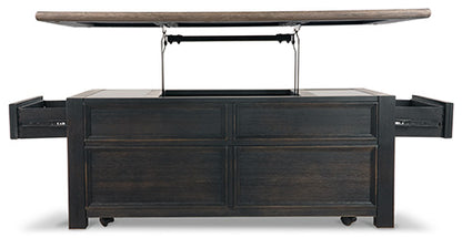 Tyler Creek Grayish Brown & Black Coffee Table with Lift Top